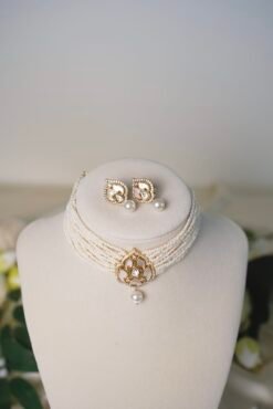 Alternative view of Ivory Beaded Choker with Stones and Pearl