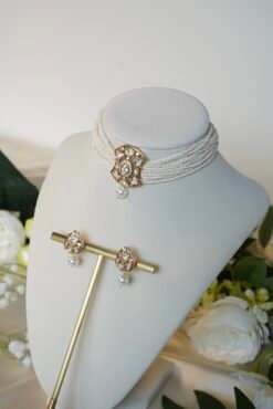 Ivory Beaded Choker Set with Pearl DropSet - Image 3
