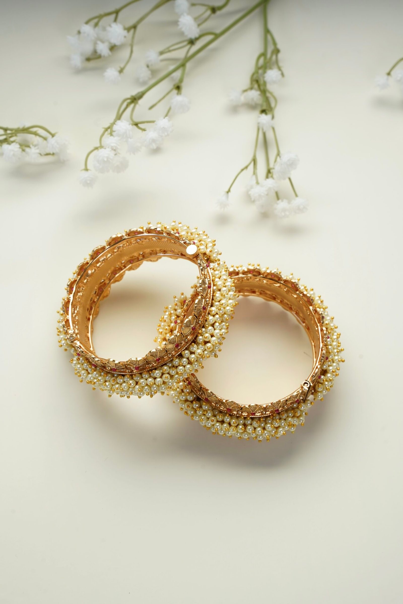 Cluster off White Pearls Statement Bangles - Image 2
