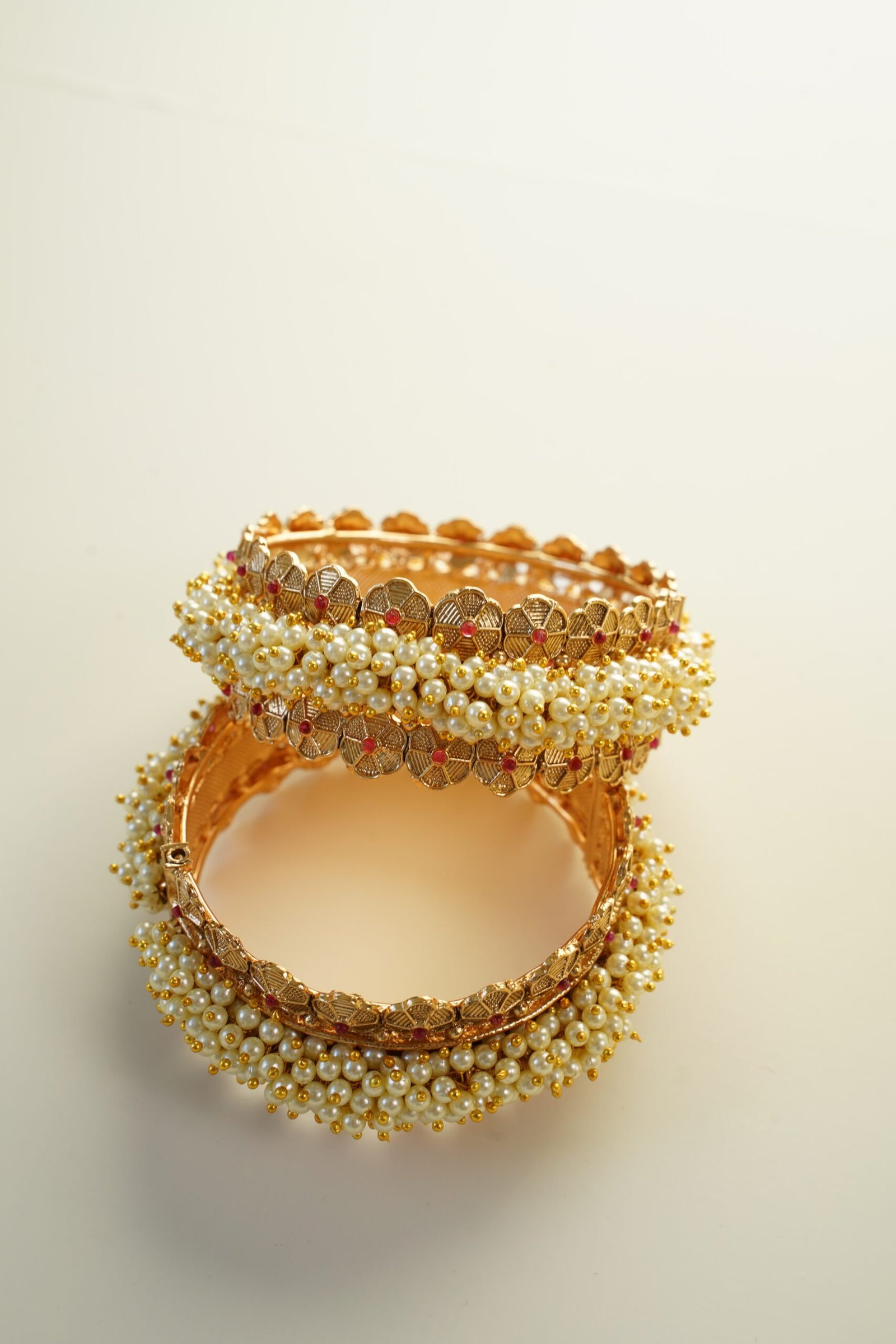 Cluster off White Pearls Statement Bangles - Image 4