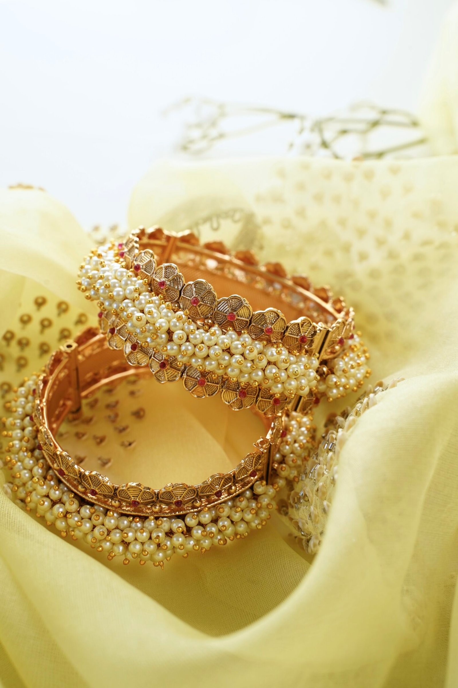 Cluster off White Pearls Statement Bangles - Image 3