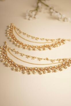 Alternative view of Pearls Drop 3 Layer Kundan Kanchain