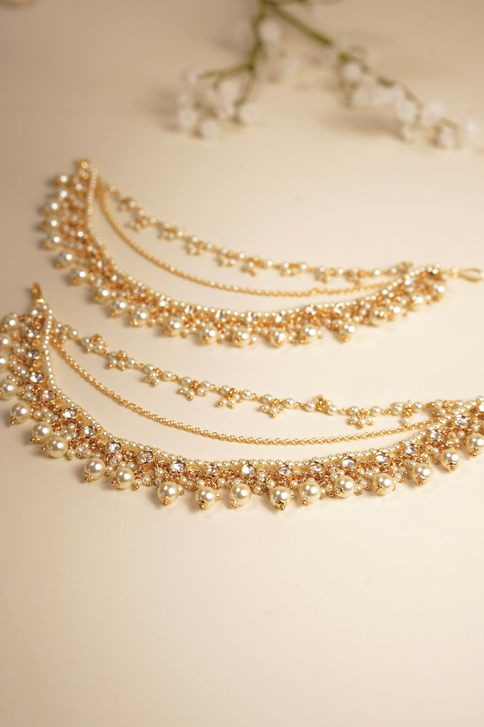 Pearls Drop 3 Layer Kundan Kanchain - Image 2