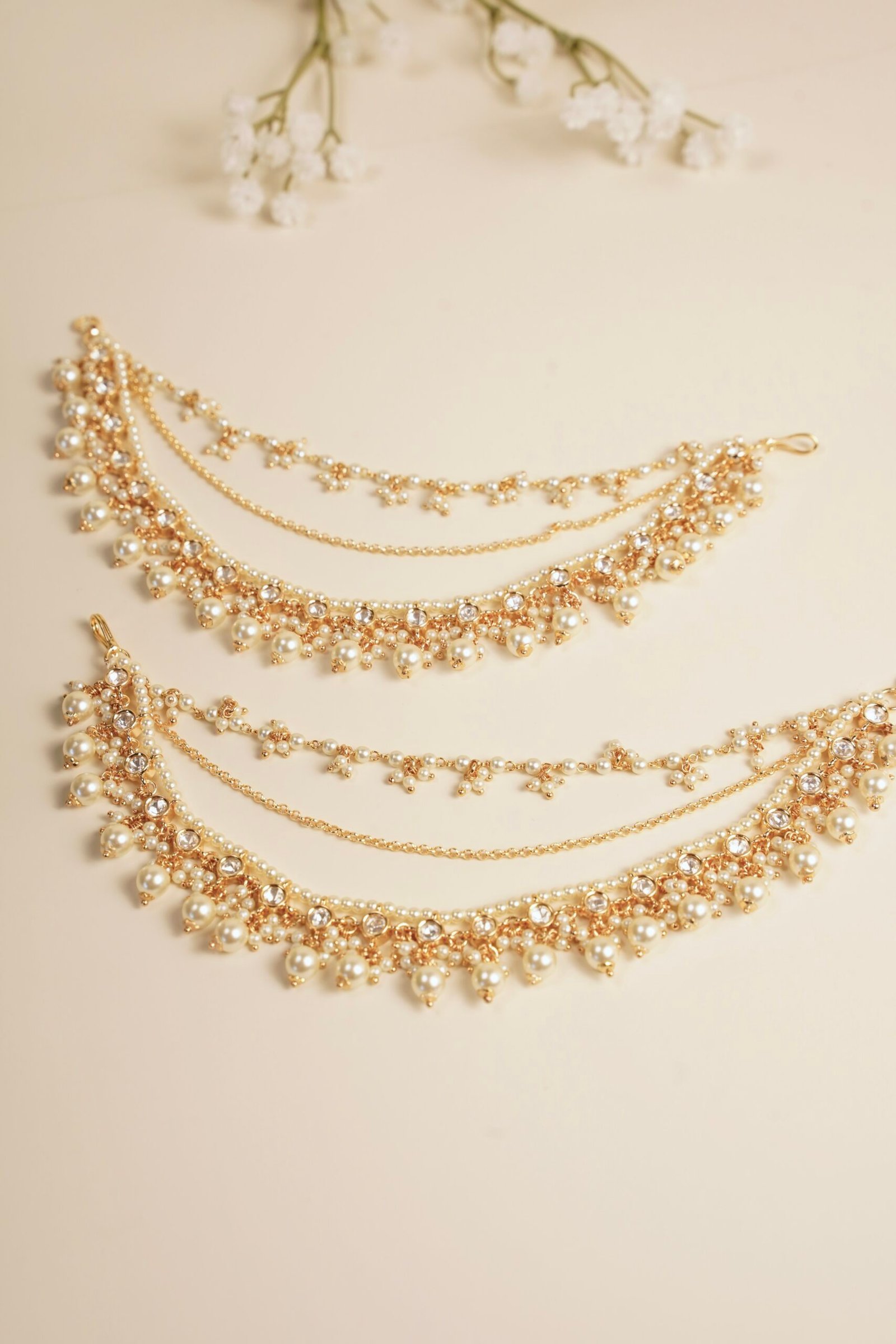 Pearls Drop 3 Layer Kundan Kanchain - Image 3