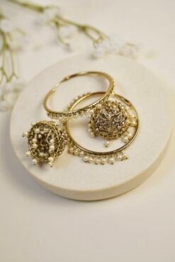 Alternative view of Hoop Jhumka with White Pearls