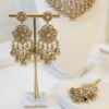 Jhumka tassel choker necklace set in pink with matching earrings and tikka - South Asian bridal jewelry