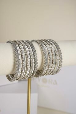 Long Jhumka with Earchain and Bangle Set - Silver - Image 4