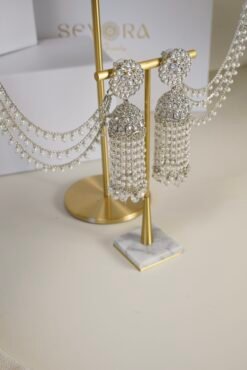 Long Jhumka with Earchain and Bangle Set - Silver - Image 3