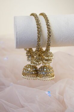 Stone and Pearls Multi Jhumka Thin Bangles - Image 4