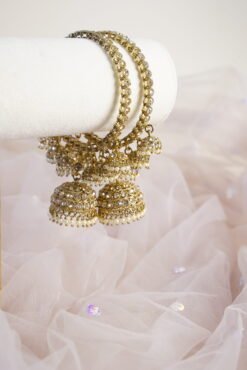 Stone and Pearls Multi Jhumka Thin Bangles - Image 3