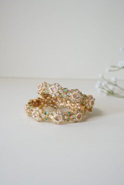 Alternative view of Mint Pink Floral Kundan Bangles