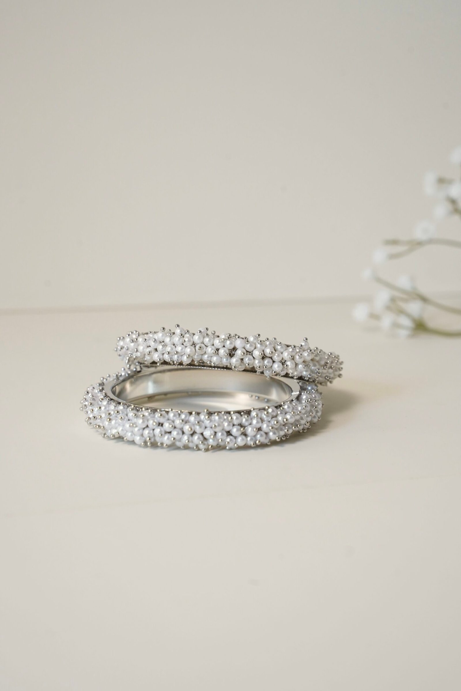 Clustered Pearls Bangles - Silver