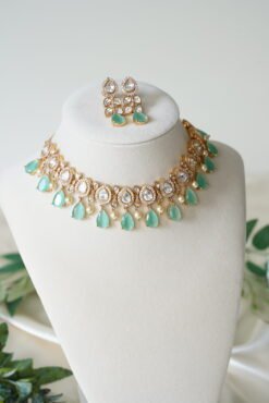 Mint Haze Kundan Necklace Set - Image 3