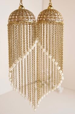Modern bridal kaleerey with asymmetrical cascading pearl strings