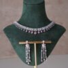 Delicate pink American diamond necklace set with matching earrings, featuring sparkling stones in a soft feminine design