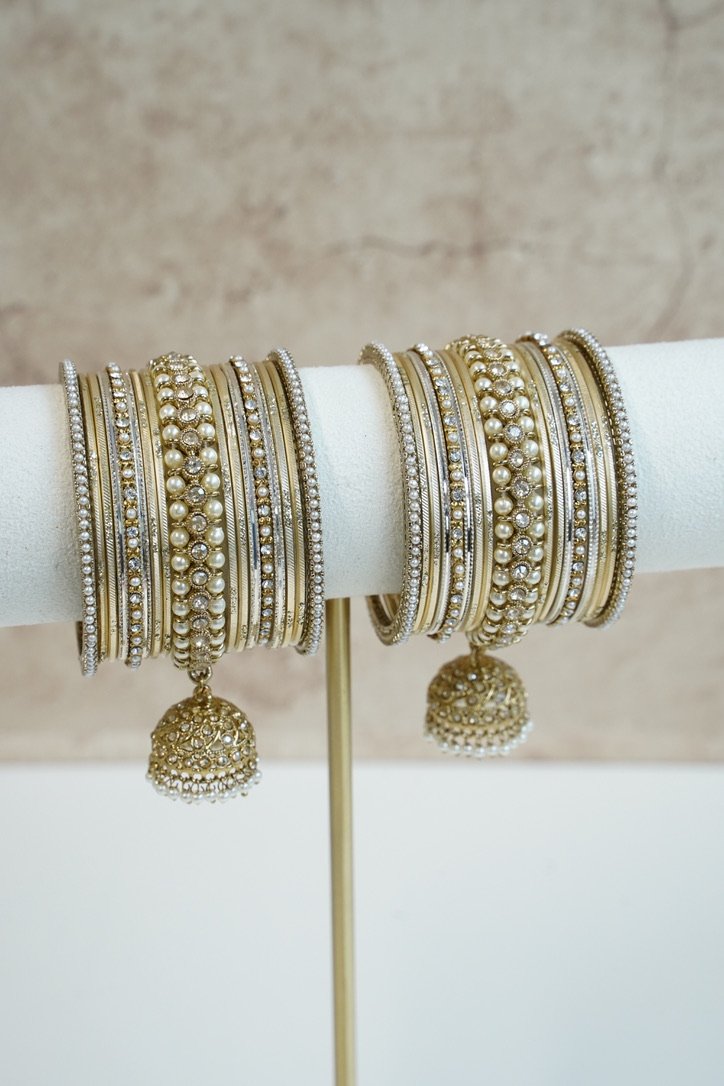 Soft Champagne Jhumka Bangle Set - Image 2