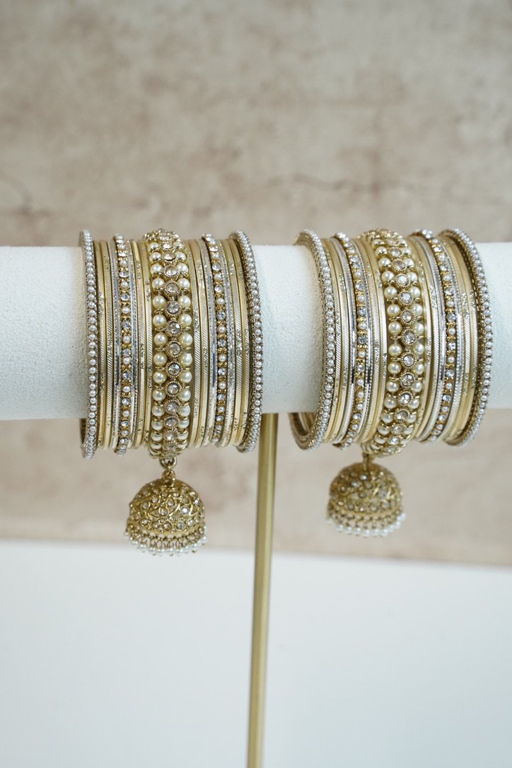 Soft Champagne Jhumka Bangle Set