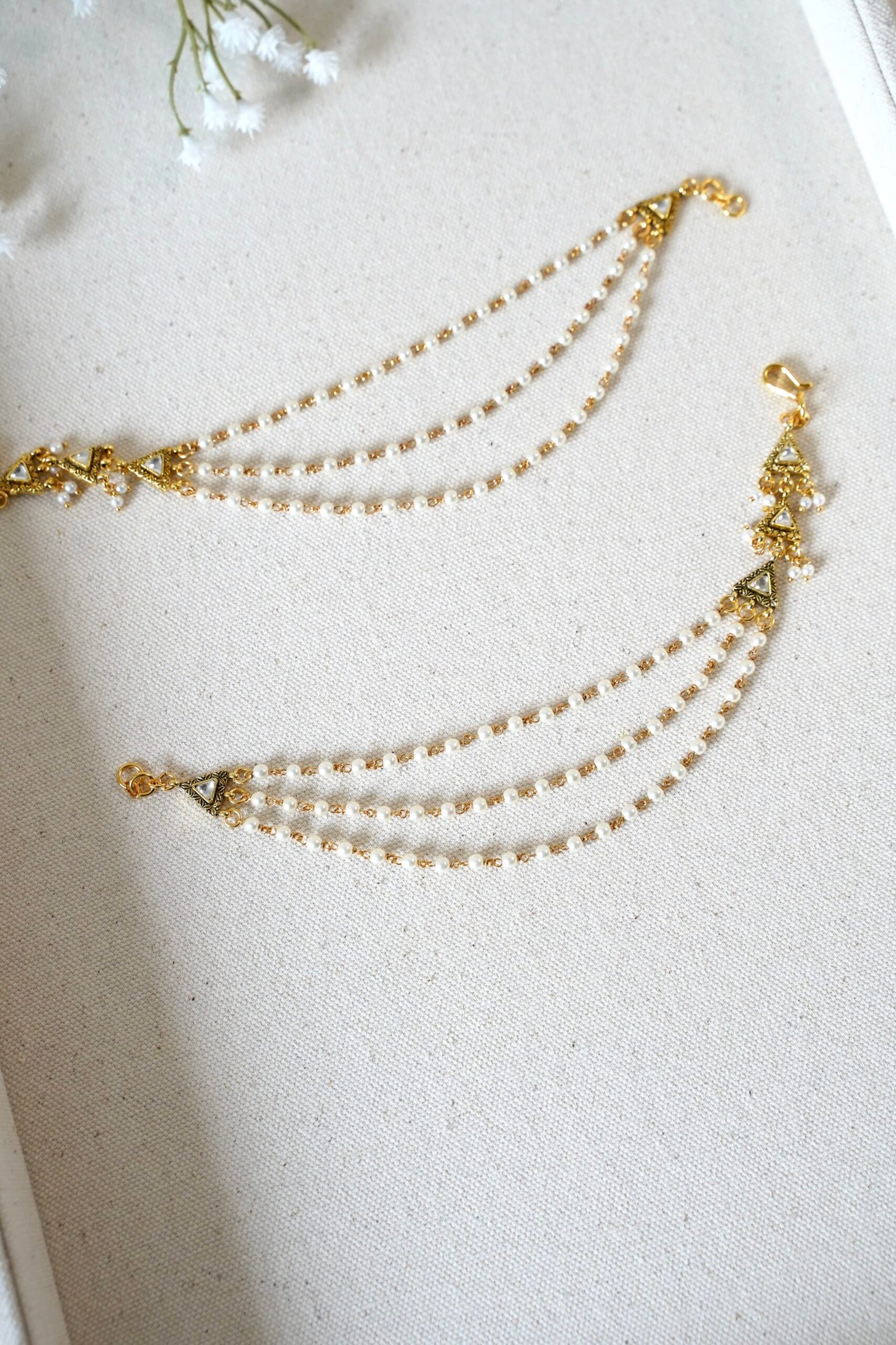3 Layer Pearl Earring Chains - Image 2