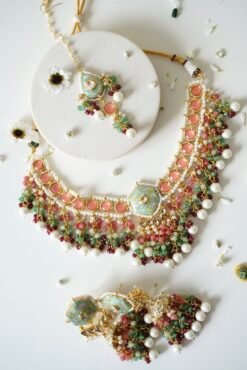 Meenakari Beaded Choker Set - Orange