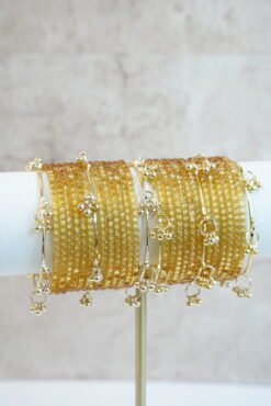 Alternative view of Golden Sparkle Glass Bangle Set with Ghungroo Accents