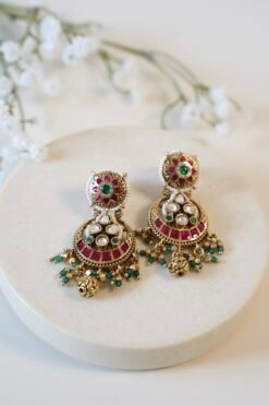 Komal Earrings - Ruby & Green