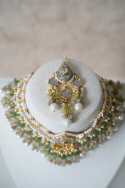 Meenakari Beaded Choker Set - Green - Image 5