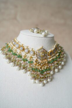 Meenakari Beaded Choker Set - Green - Image 6