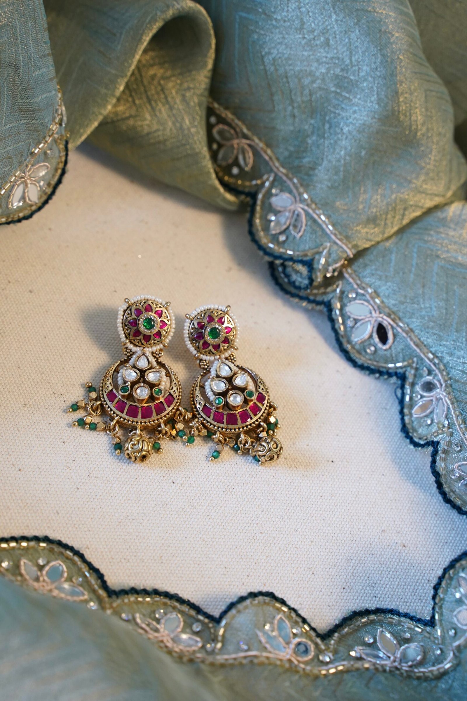 Komal Earrings - Ruby & Green - Image 2