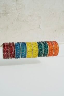 Multicolor Glass Bangle with Stone Detail - Bangle Box