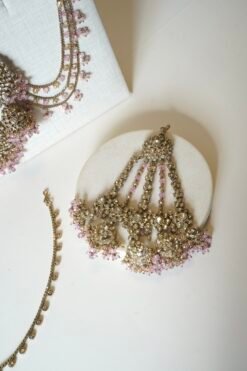 Aafreen Double Layer Bridal Set - Pink - Image 5