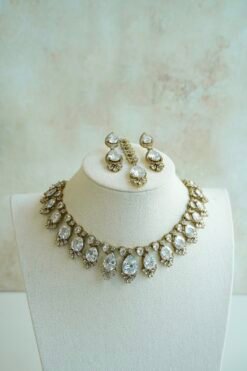Sophie AD necklace set with antique finish and matching earrings and tikka, South Asian festive jewelry
