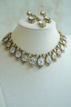 Sophie AD necklace set with antique finish and matching earrings and tikka, South Asian festive jewelry