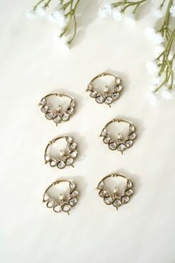 Traditional Kundan nath with a dark antique mehndi finish polish and classic stone detailing by Seyora Jewels.