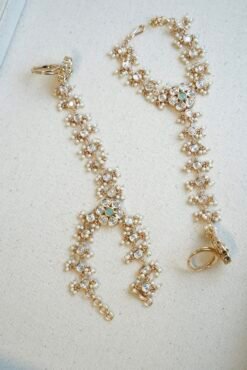 Seyora Jewels pastel floral Kundan hathphool hand harness set for both hands, featuring soft pastel stones and pearls.