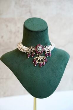 Alternative view of Lotus Purple Kundan Beaded Choker Set