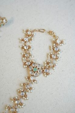 Seyora Jewels pastel floral Kundan hathphool hand harness set for both hands, featuring soft pastel stones and pearls.