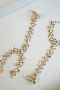 Seyora Jewels pastel floral Kundan hathphool hand harness set for both hands, featuring soft pastel stones and pearls.