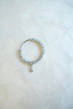 Contemporary 3.5 cm silver finish nose ring set with sparkling American Diamonds by Seyora Jewels.