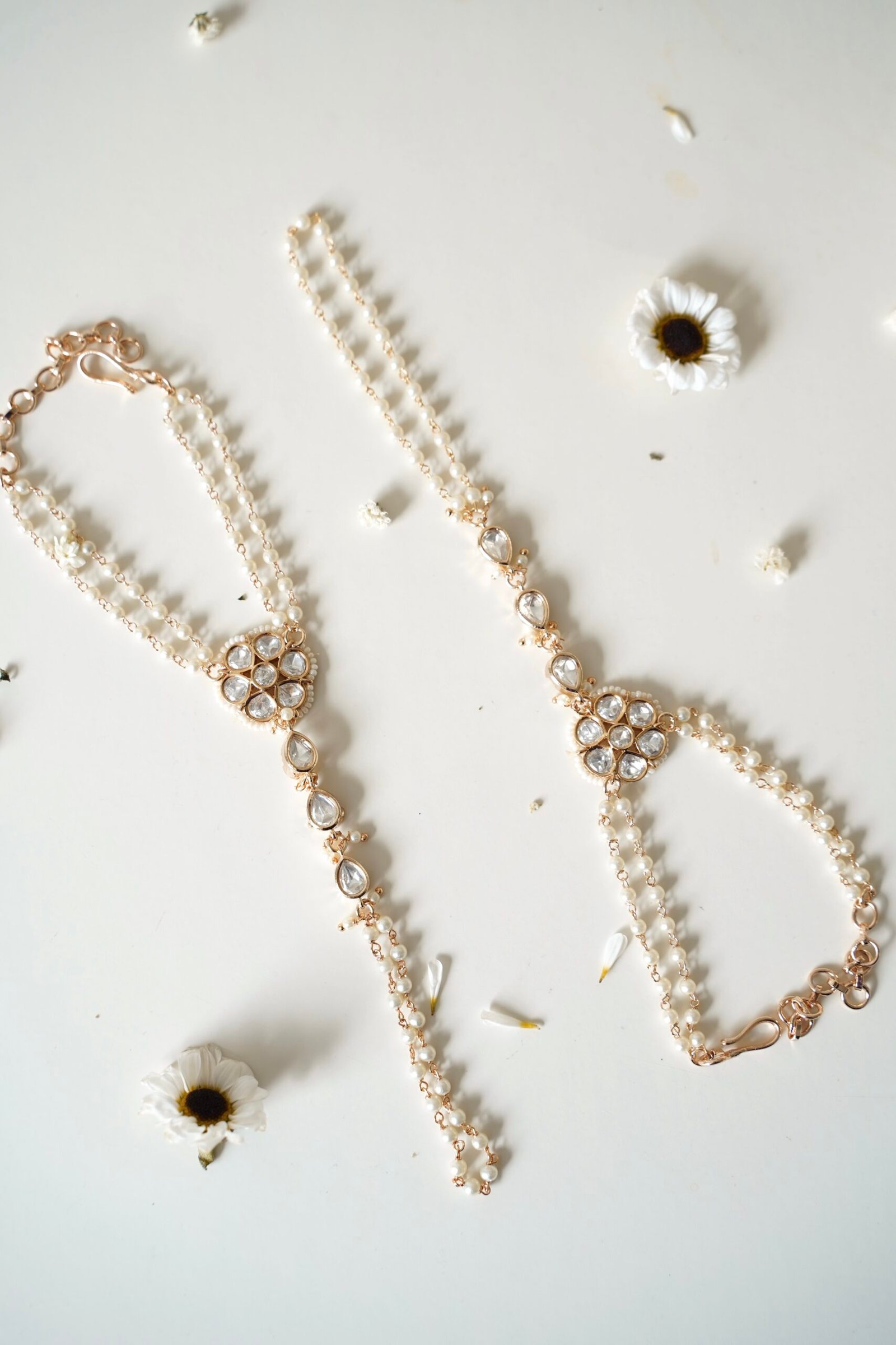 Delicate Kundan Hand Harness - Rose Gold