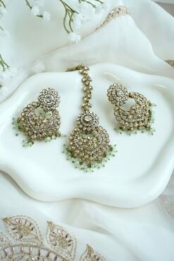 Alternative view of Sparkling Clear Stone Earrings with Tikka Set