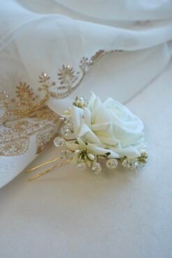 White rose hairpins set of 3 - floral bridal hair accessories for South Asian weddings and festive occasions