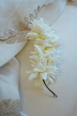 White rose petal gajara with hair pins for hair bun, South Asian hair accessory