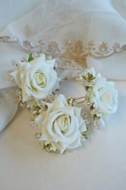 White rose hairpins set of 3 - floral bridal hair accessories for South Asian weddings and festive occasions