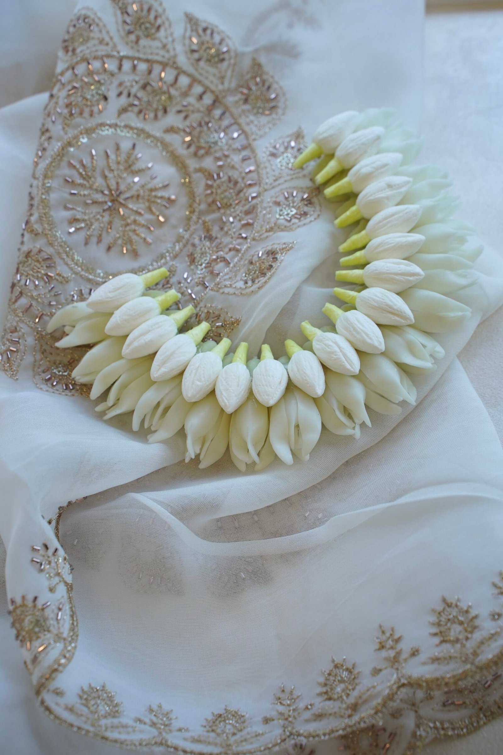 Half gajara made of artificial jasmine buds for hair bun, South Asian hair accessory