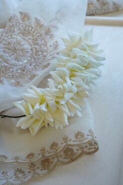 White rose petal gajara with hair pins for hair bun, South Asian hair accessory