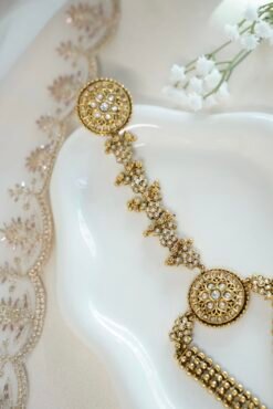 Seyora Jewels Sia traditional floral hathpan hand chain featuring an adjustable flower ring and a structured bracelet-style wrist band.