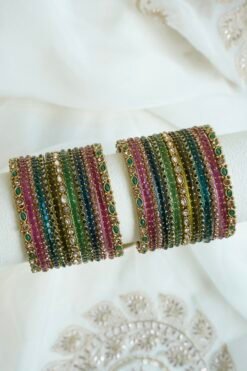 Reeva multi color glass bangle set with stone detailing - South Asian festive bangles