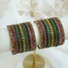 Reeva multi color glass bangle set with stone detailing - South Asian festive bangles