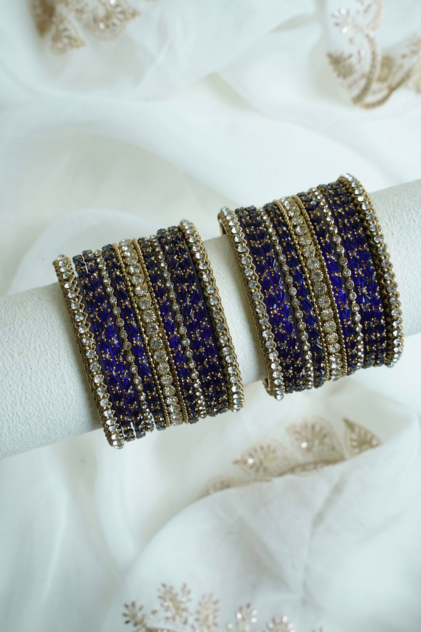 Aanchal glass bangle set in navy blue - South Asian festive bangles
