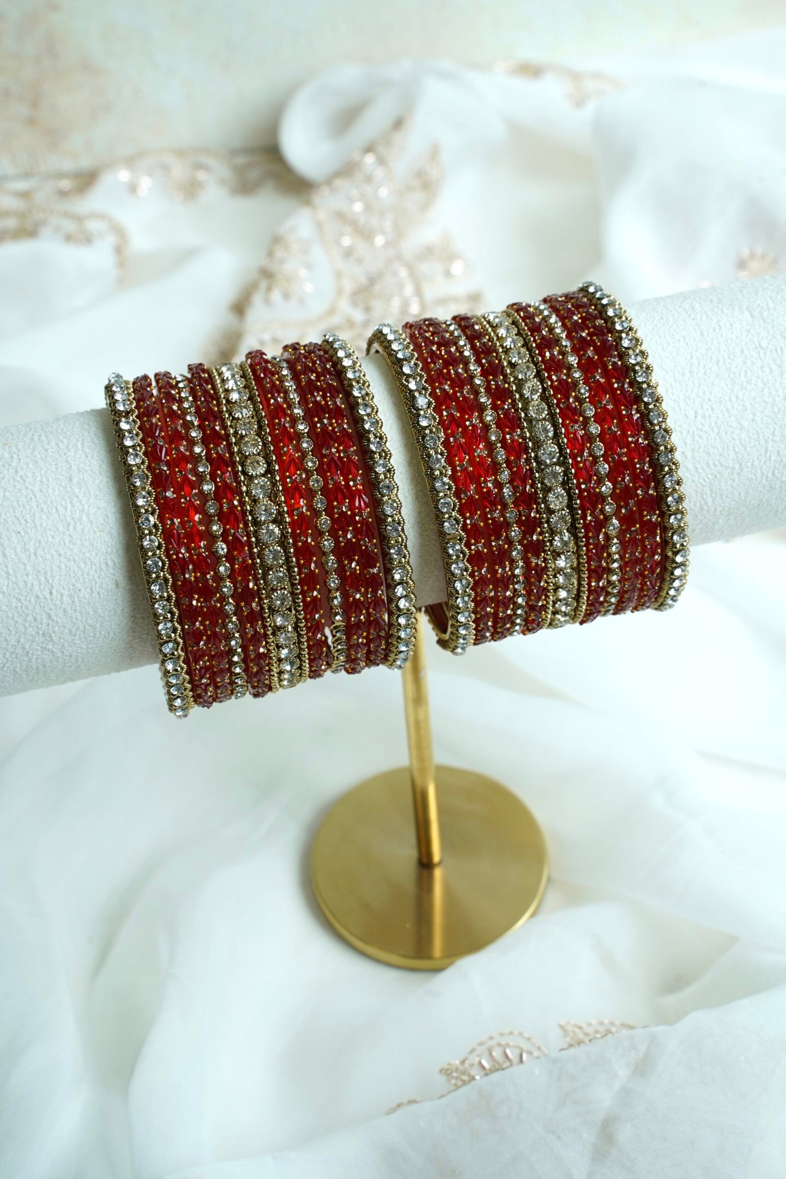 Aanchal glass bangle set in red - South Asian festive bangles